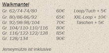 Lade das Bild in den Galerie-Viewer, Preise ~ Walkmantel ~ Gr. 68/74-128/134 inkl. GRATIS Jerseymütze