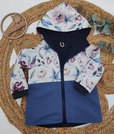 Gr. 86/92 Softshelljacke gefüttert Blumen Blau