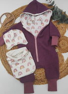 Gr. 74/80 Walkoverall Altrosa/Regenbögen Rosa, Mitwachsbündchen + XXL-LOOP + GRATIS Mütze