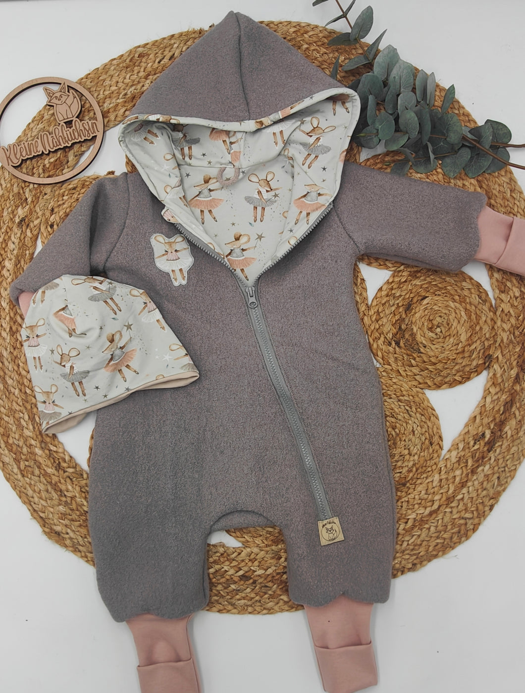Gr. 74/80 Walkoverall Sand/EP Ballerina Mausi, Babybündchen + GRATIS Mütze