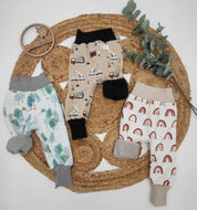 Gr. 62-74 Pumphose wendbar Regenbögen Rost / Waffelstrickjersey Beige